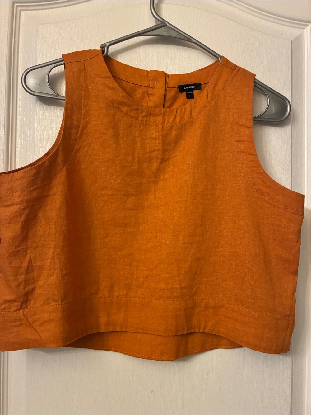 Express Orange Sleeveless Linen-Blend Crop Top